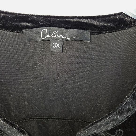 Calessa Button Up Down Tunic Top Womens Size 3X Embroidered Black Velvet Lagum - Picture 5 of 8